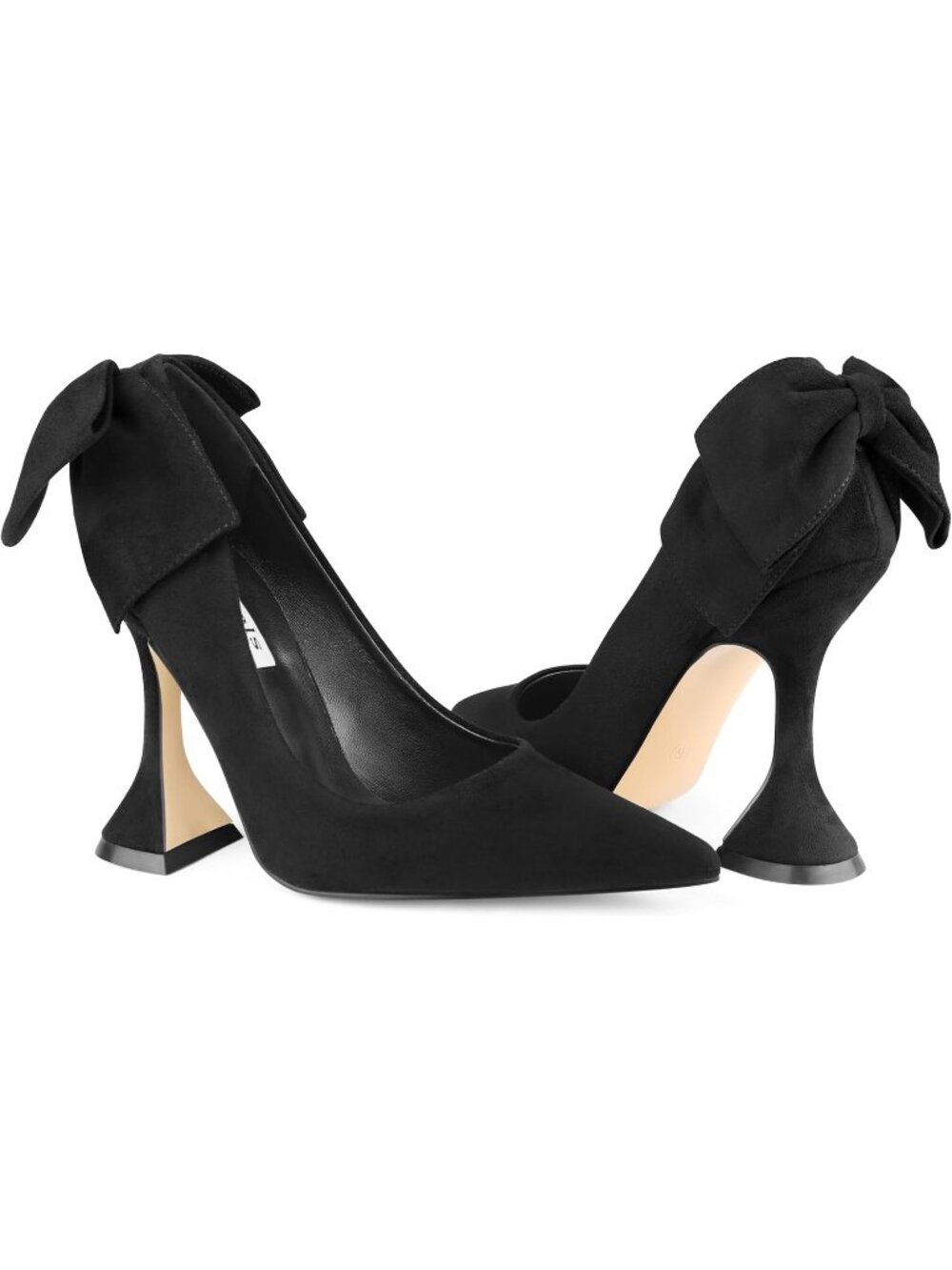 Women's Black Bow(Suede) Flare Heels Pointed Closed Toe Chunky Pumps Party Shoes